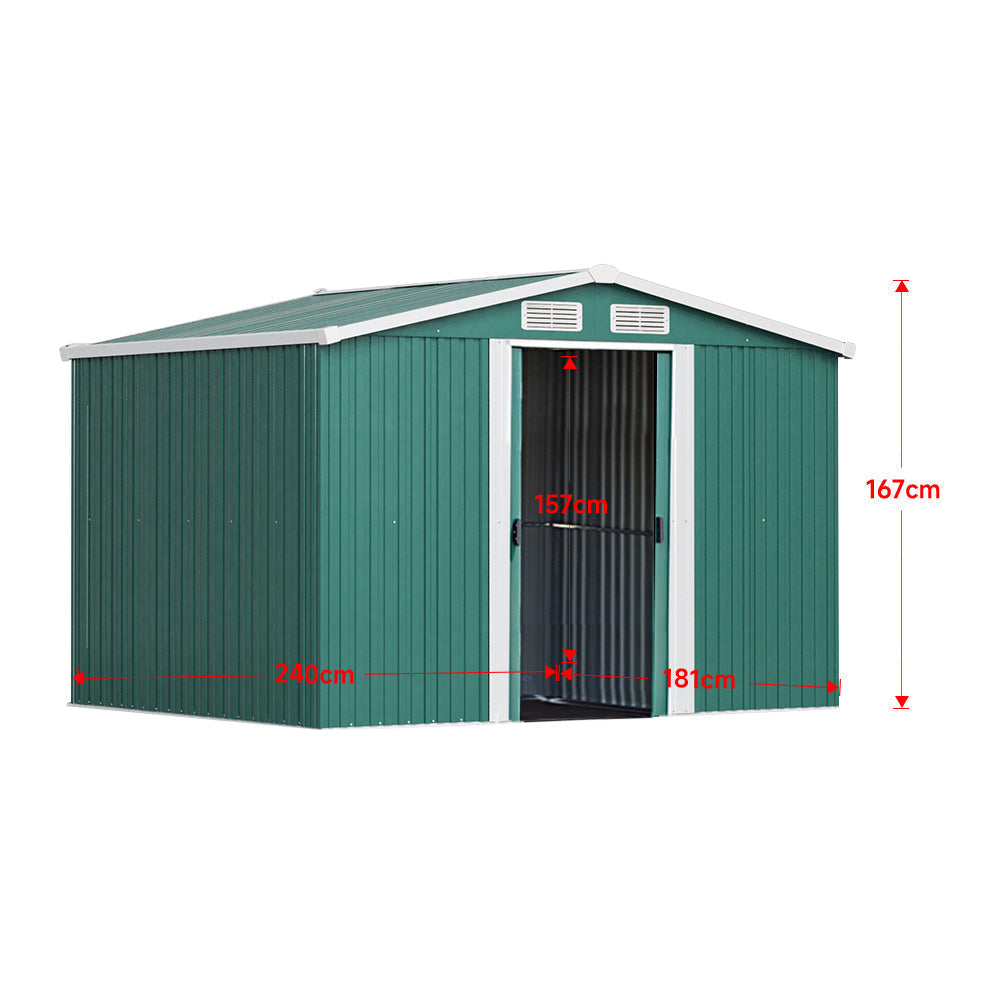 6x8ft Metal Garden Storage Shed With Gable Roof