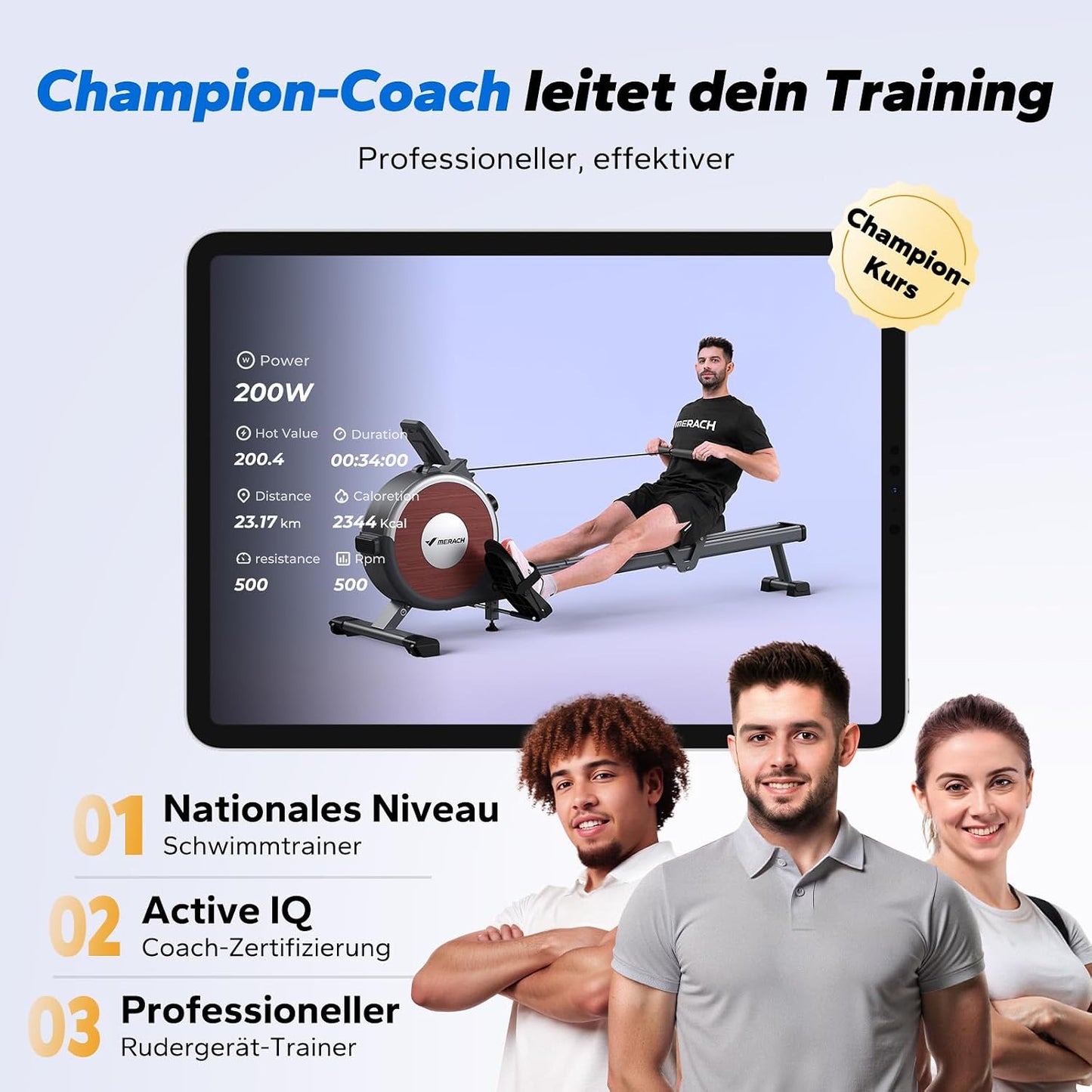 MERACH Q1s Rowing Machine 160kg – 32-stufig Magnet, 5,5kg Schwungrad, App, Dual-Rail, 0,2m², Black