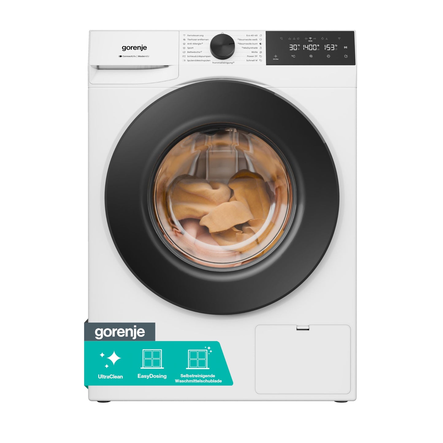 Gorenje WPNEI74A1TS Washing Machine 7kg – Steam, ConnectLife App, 1400 U/min, AquaStop, Energy Class A-10%, White