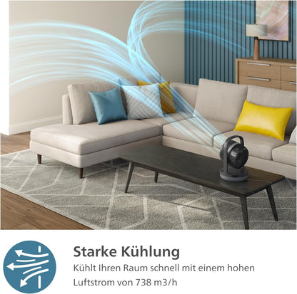 Philips CX3050/01 SilentWings Table Fan – 23dB, 738m³/h, 90° Oscillation, 180° Tilt, 3 Speeds, Black