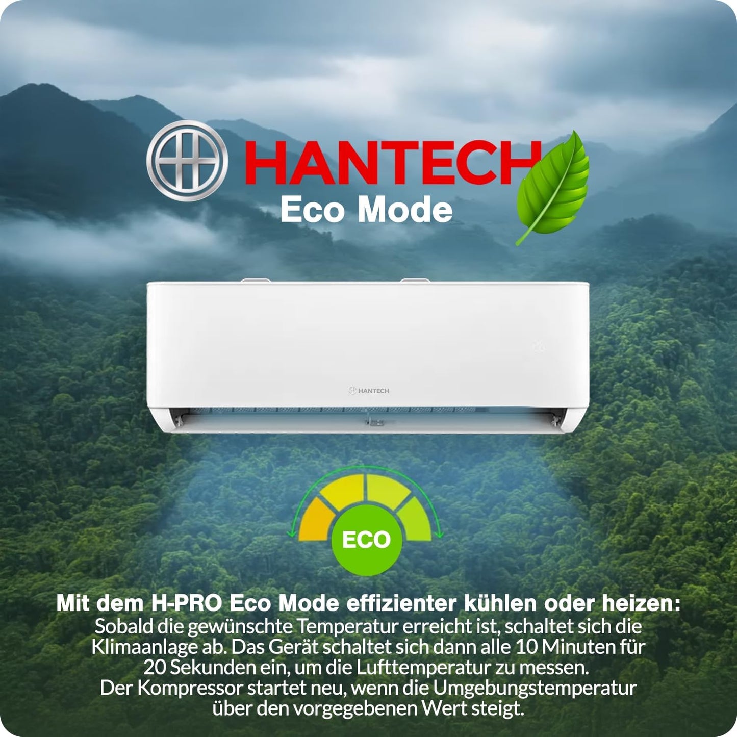 HANTECH H-PRO Split Air Conditioner 12.000 BTU – Inverter, Energy Class A++, Heating & Cooling, WiFi, Alexa, White