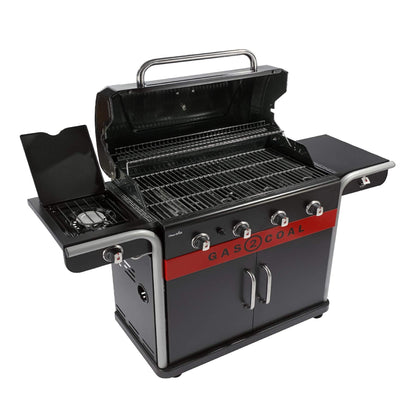 Hybrid Gas & Charcoal BBQ Grill with Cast Iron Grates & Temperature Gauge