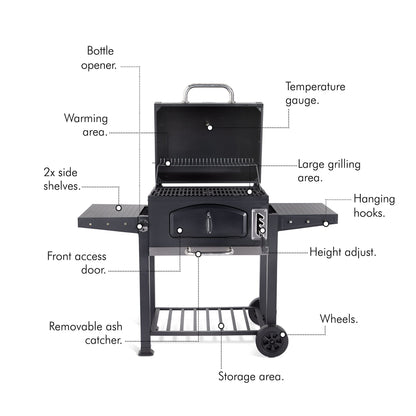 VonHaus BBQ, Charcoal Barbecue, Portable BBQ Use Anywhere In Your Garden, For Grilling Meat, Fish & Vegetables, With Side Tables & Temperature Gauge For The Perfect Barbecue Every Time