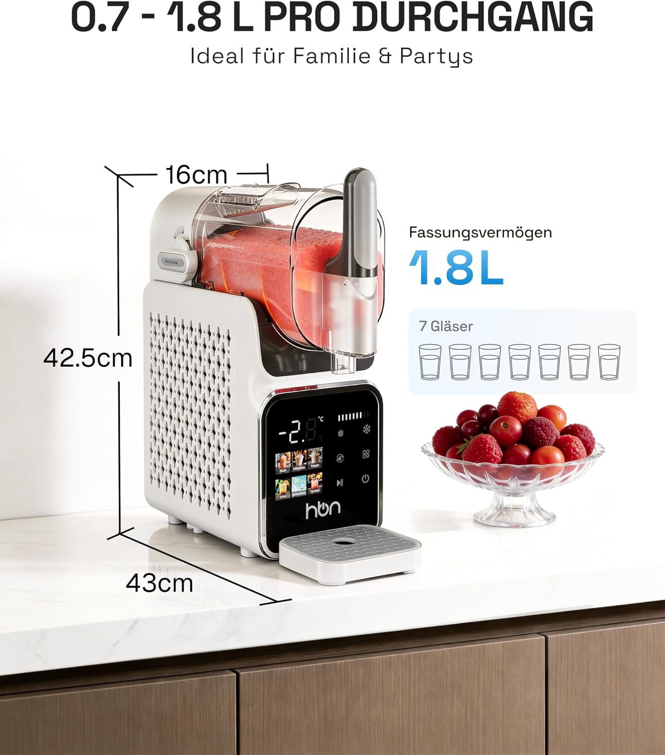 HBN CP-GBS-800 Slush Machine 1,9 L – 6 Programmes, Self-Cleaning, 220 W, Kompakt