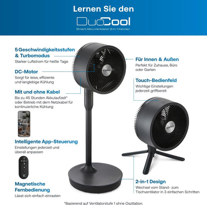 Dimplex DUOCOOL Smart Wireless 2-in-1 Battery-Ventilator – 45h, 36dB, IP54, 20m, Alexa, App, Black