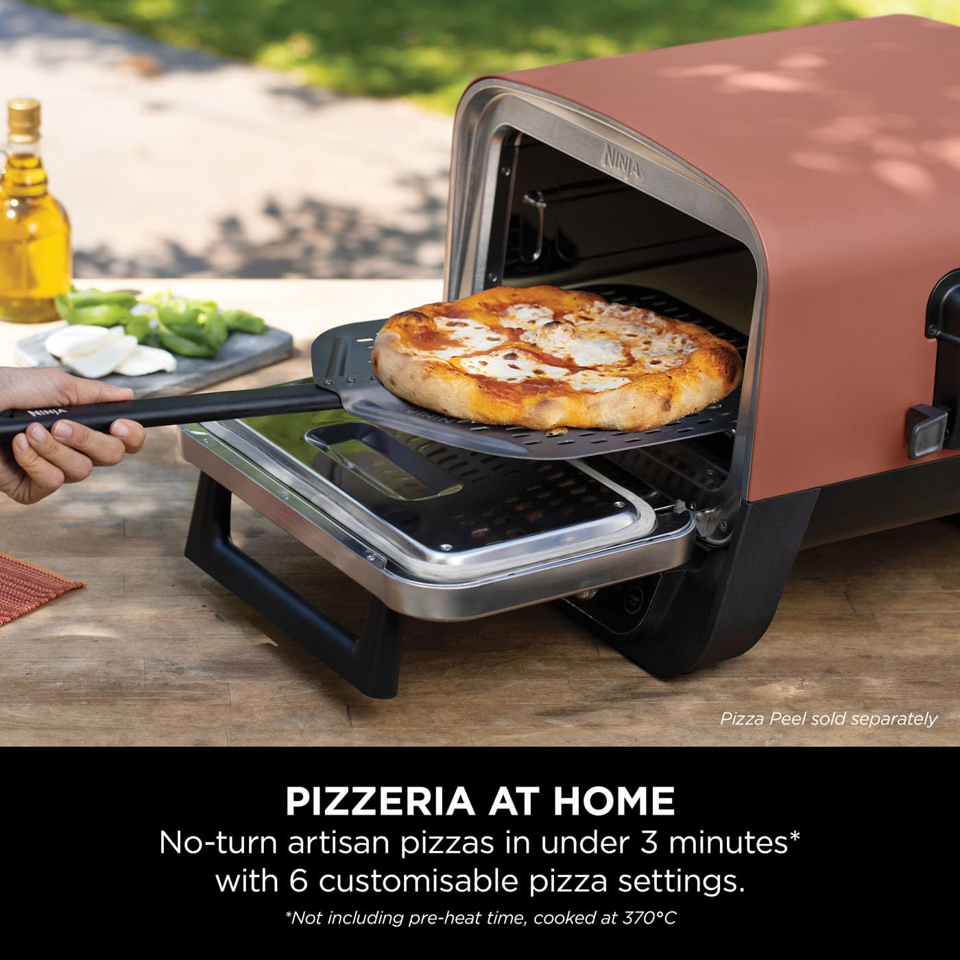 Ninja Woodfire Electric Outdoor Oven, 8-in-1 Pizza Oven, High-Heat Roaster & BBQ Smoker with Roast Rack, Pro-Heat Tray, Pizza Stone, Wood Pellets & Scoop, 6 Pizza Settings, Burnt Orange OO101UK