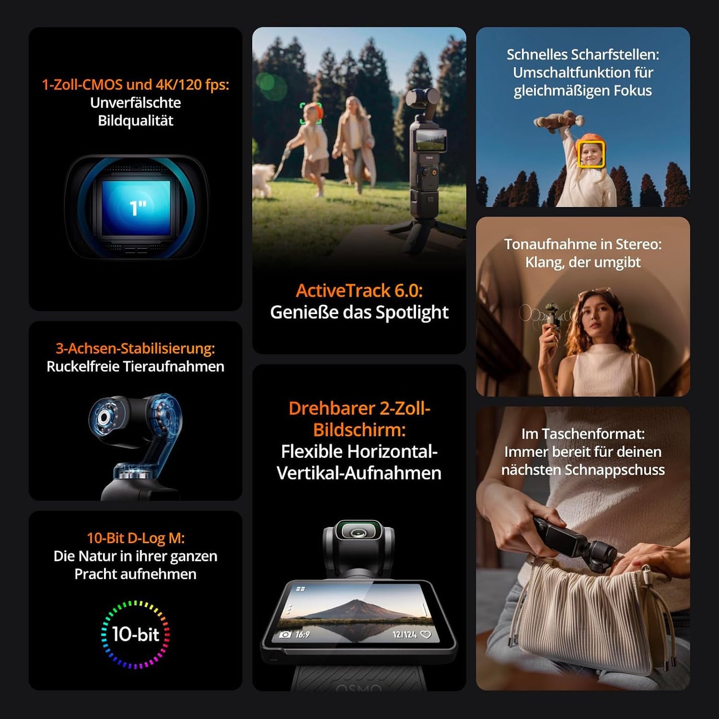 DJI Osmo Pocket 3 Creative Combo Gimbal Camera – 1" CMOS, 4K/120fps, 3-Achsen, ActiveTrack 6.0, Black