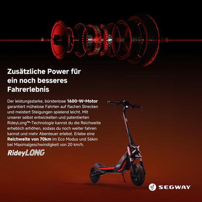 Segway-Ninebot ZT3 Pro D E-Scooter, Up to 70 km Range, 11 Zoll Off-Road Tyres, Full Suspension, Flash Charge, Apple Find My, Foldable, Black
