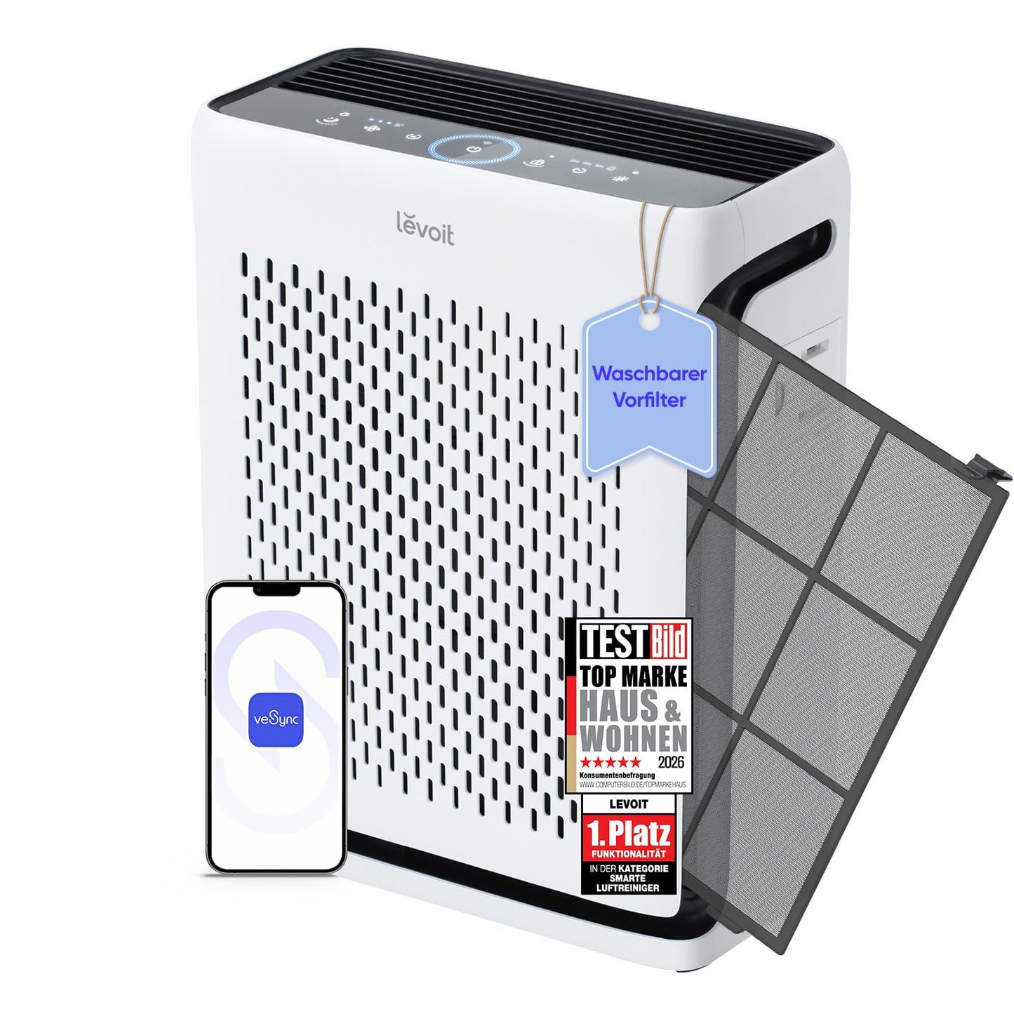Levoit Vital 200S Smart Air Purifier 416m³/h – HEPA 99,97%, 87m², Pet Mode, 24dB, Alexa, White/Black
