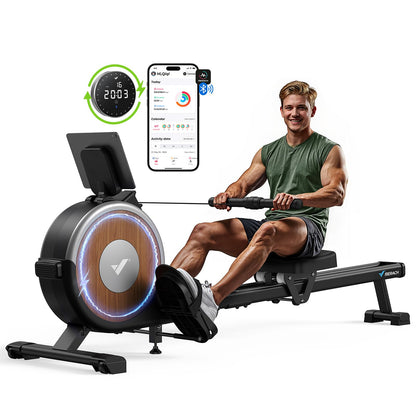 MERACH Q1s Rowing Machine 160kg – 32-stufig Magnet, 5,5kg Schwungrad, App, Dual-Rail, 0,2m², Black