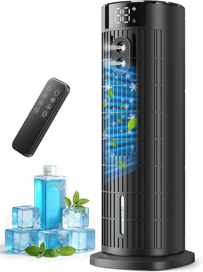 CoamoTrail LRL Mobiler Air Cooler 1L – bladeless, 30dB, 90° Oscillation, Turbo, 10h Timer, Remote Control, Black