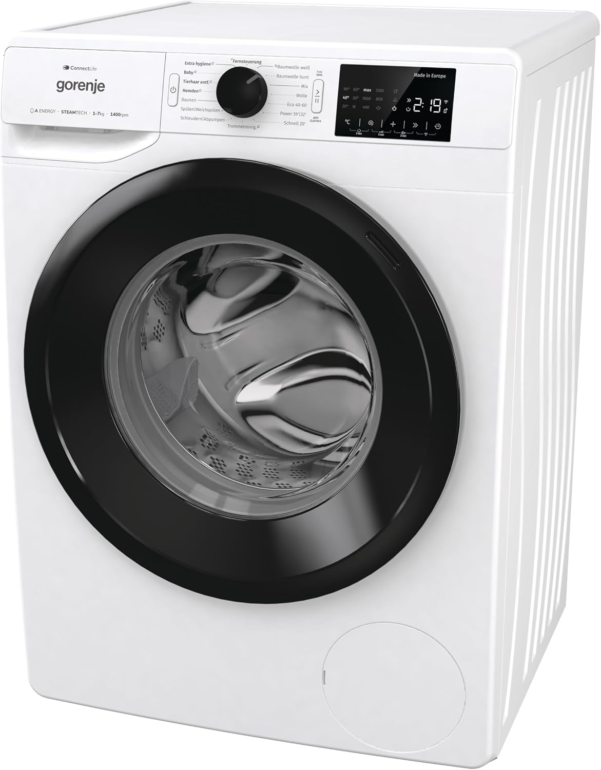 Gorenje WPNEI74A1TS Washing Machine 7kg – Steam, ConnectLife App, 1400 U/min, AquaStop, Energy Class A-10%, White