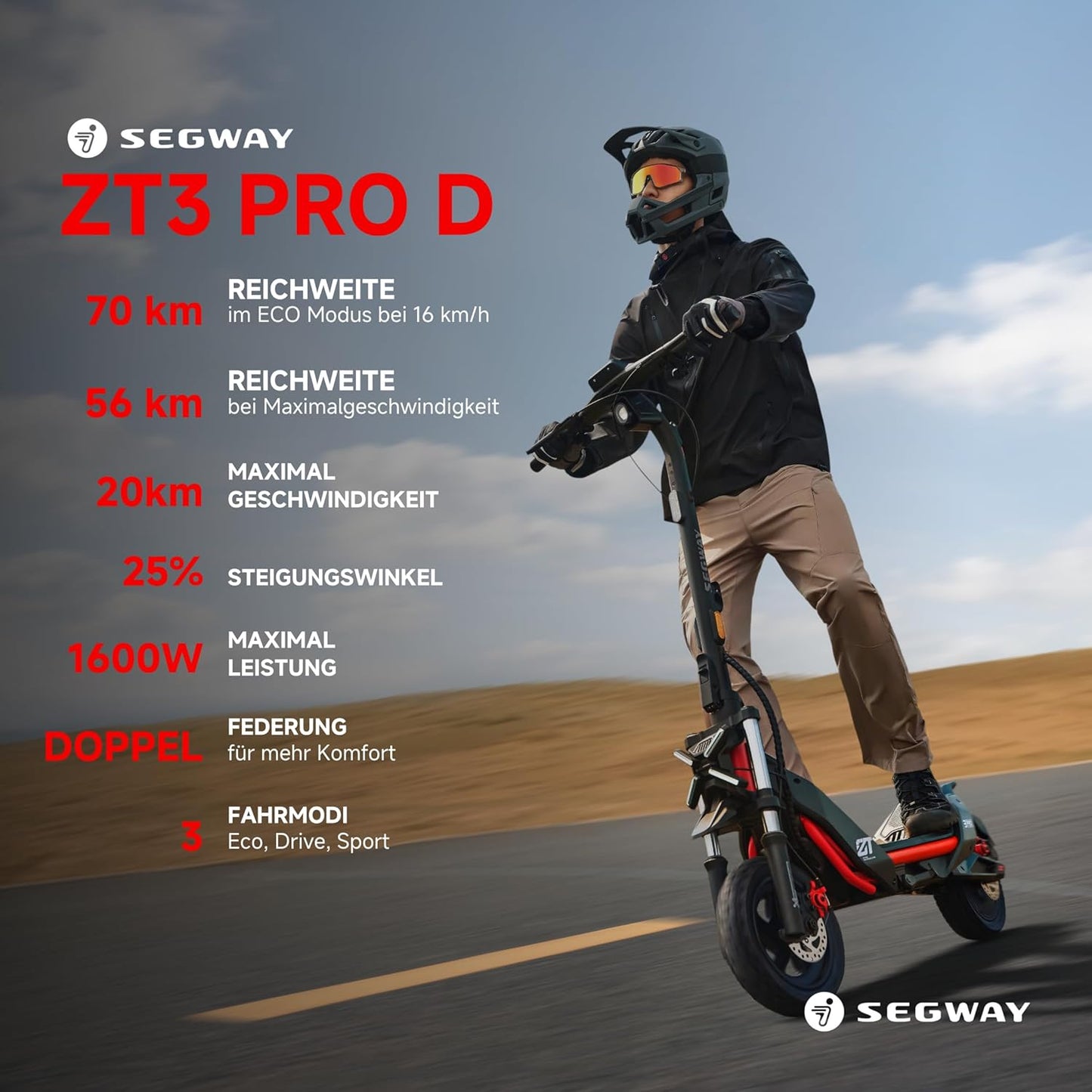 Segway-Ninebot ZT3 Pro D E-Scooter, Up to 70 km Range, 11 Zoll Off-Road Tyres, Full Suspension, Flash Charge, Apple Find My, Foldable, Black