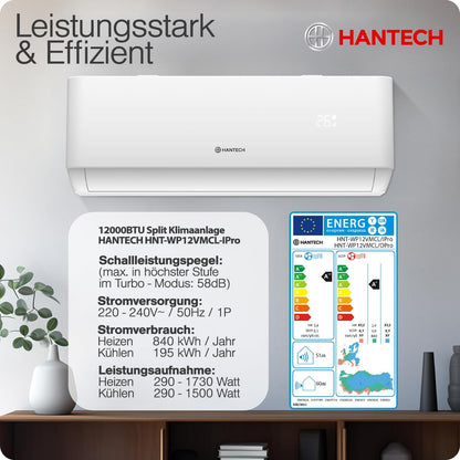 HANTECH H-PRO Split Air Conditioner 12.000 BTU – Inverter, Energy Class A++, Heating & Cooling, WiFi, Alexa, White