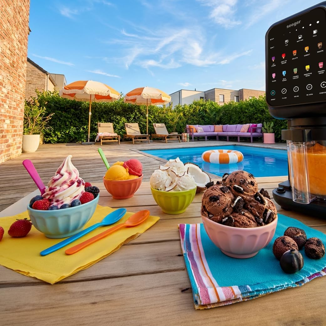 SEEGER MultiCream Ice Cream Maker 10-in-1 1,5 L – SmartSpin, 3 EasyCups, Touchscreen, Black
