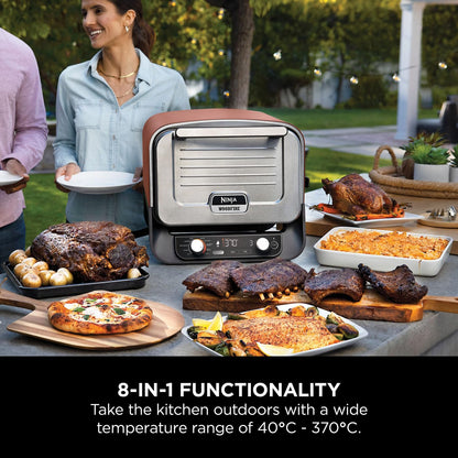 Ninja Woodfire Electric Outdoor Oven, 8-in-1 Pizza Oven, High-Heat Roaster & BBQ Smoker with Roast Rack, Pro-Heat Tray, Pizza Stone, Wood Pellets & Scoop, 6 Pizza Settings, Burnt Orange OO101UK