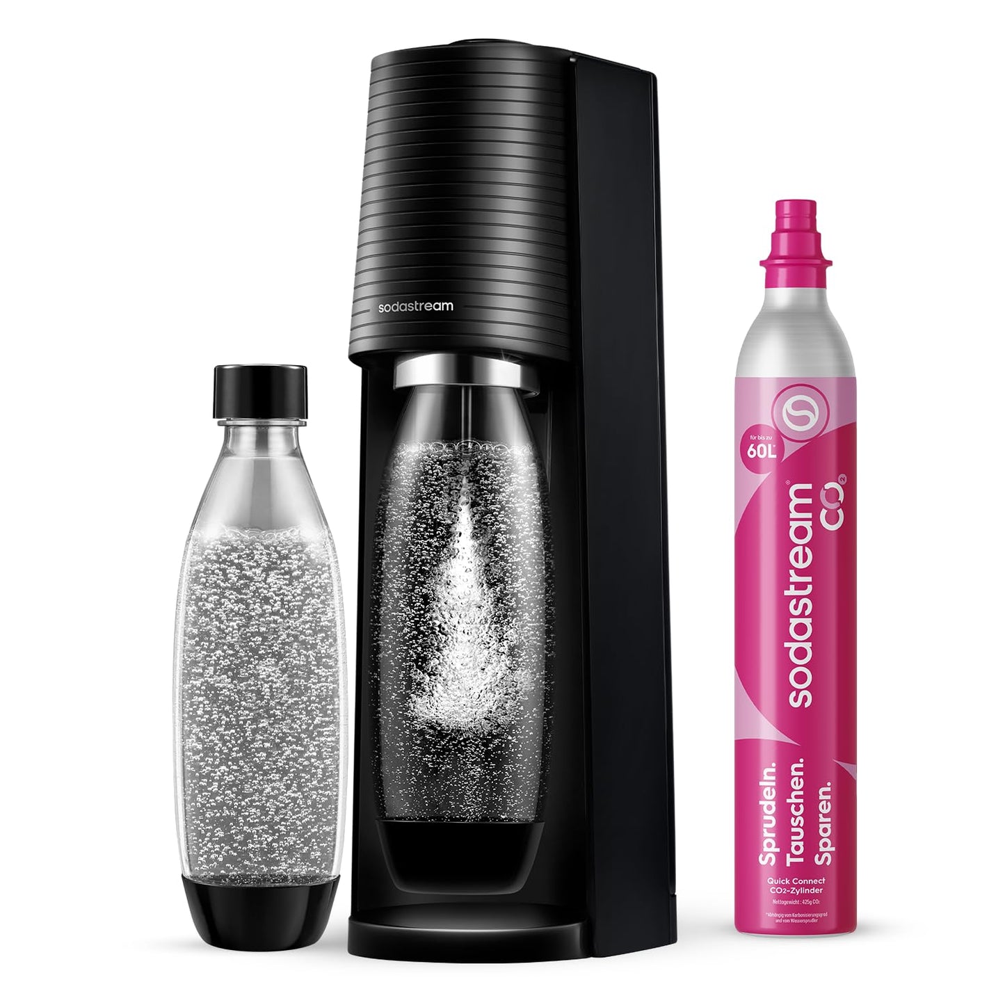 SodaStream TERRA Sparkling Water Maker – Quick Connect CO2, 3x KST Plastic Bottle 1L, Black
