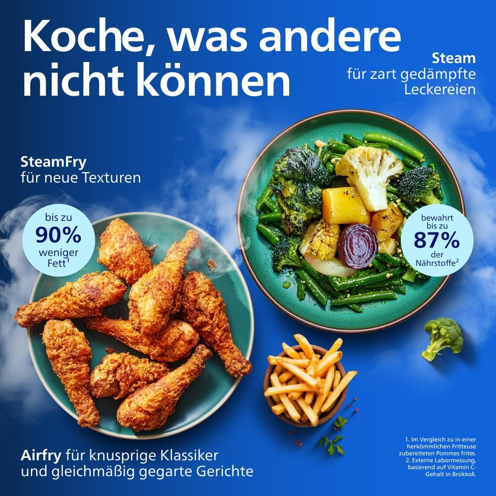 Philips NA550/00 5000 Series Steam & AirFry Air Fryer 9L – RapidAir Plus, 2x Korb, 2750W