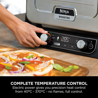 Ninja Woodfire Electric Outdoor Oven, 8-in-1 Pizza Oven, High-Heat Roaster & BBQ Smoker with Roast Rack, Pro-Heat Tray, Pizza Stone, Wood Pellets & Scoop, 6 Pizza Settings, Burnt Orange OO101UK