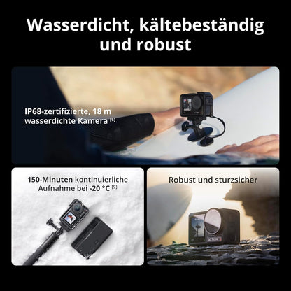 DJI Osmo Action 4 Essential Combo 4K Action Camera – 1/1.3" Sensor, 155°, 10-Bit, IP68, 150 Min, Black