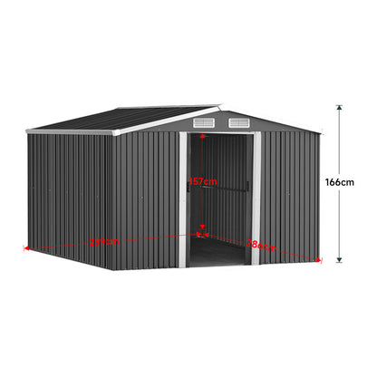 10x8ft Metal Garden Storage Shed With Gable Roof