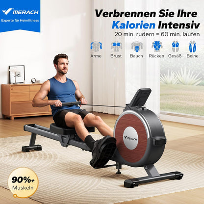 MERACH Q1s Rowing Machine 160kg – 32-stufig Magnet, 5,5kg Schwungrad, App, Dual-Rail, 0,2m², Black