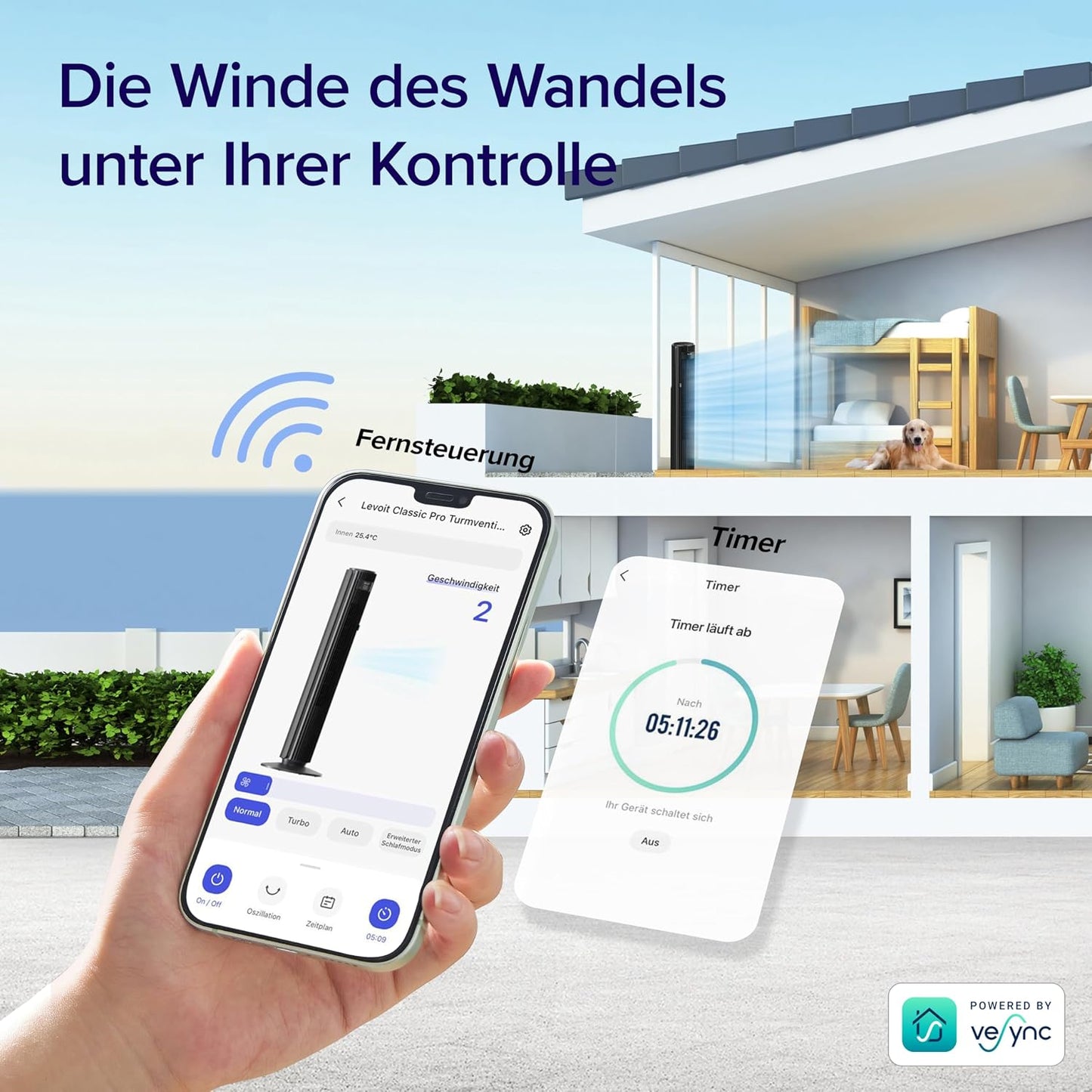 Levoit LTF-F422S-KEU Classic Pro Smart Tower Fan – 12 Speeds, 25dB, 2844m³/h, Alexa, App, Black