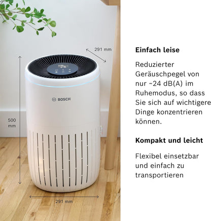 Bosch Air 4000i Air Purifier 62,5m² – 3-in-1 HEPA+Aktivkohle, CADR 300m³/h, 25dB, App, Smart Home, White