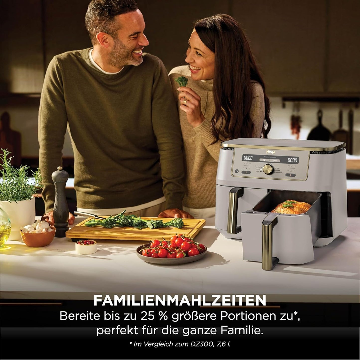 Ninja DZ400EUSGD Foodi Dual Zone Air Fryer 9,5L – 6 Functions, 2470W, Stone Gold