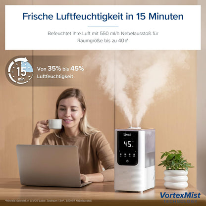 Levoit OasisMist LUH-O451S Humidifier 4,5L – Warm & Kalt, VortexMist, 550ml/h, 26dB, WiFi, Moon White