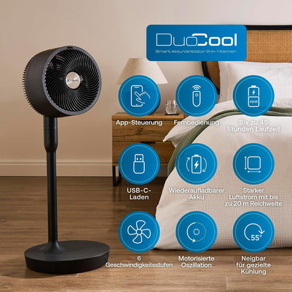 Dimplex DUOCOOL Smart Wireless 2-in-1 Battery-Ventilator – 45h, 36dB, IP54, 20m, Alexa, App, Black
