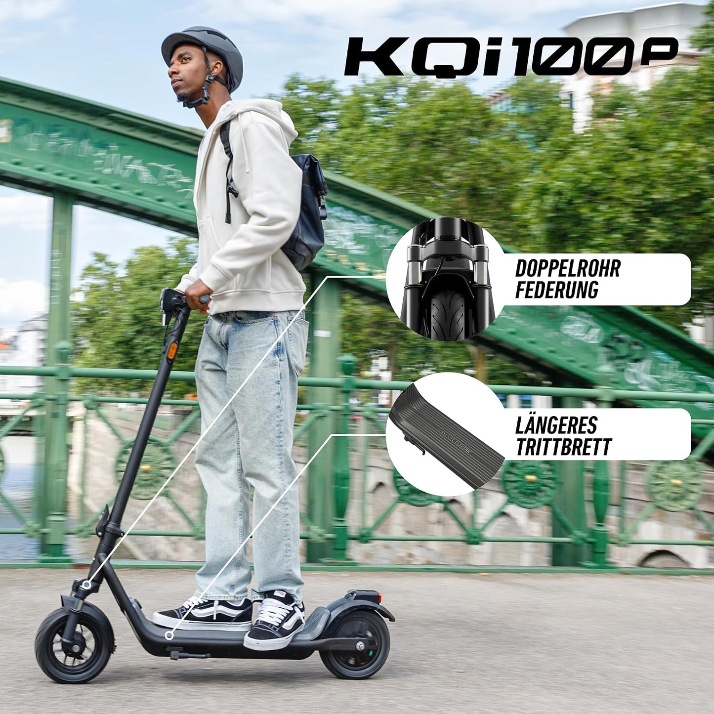 NIU KQi100P E-Scooter with ABE, Up to 29 km Range, 300 W Motor, 10 Zoll Pneumatic Tyres, hydraulische Front Suspension, App Control, Anthracite/Black