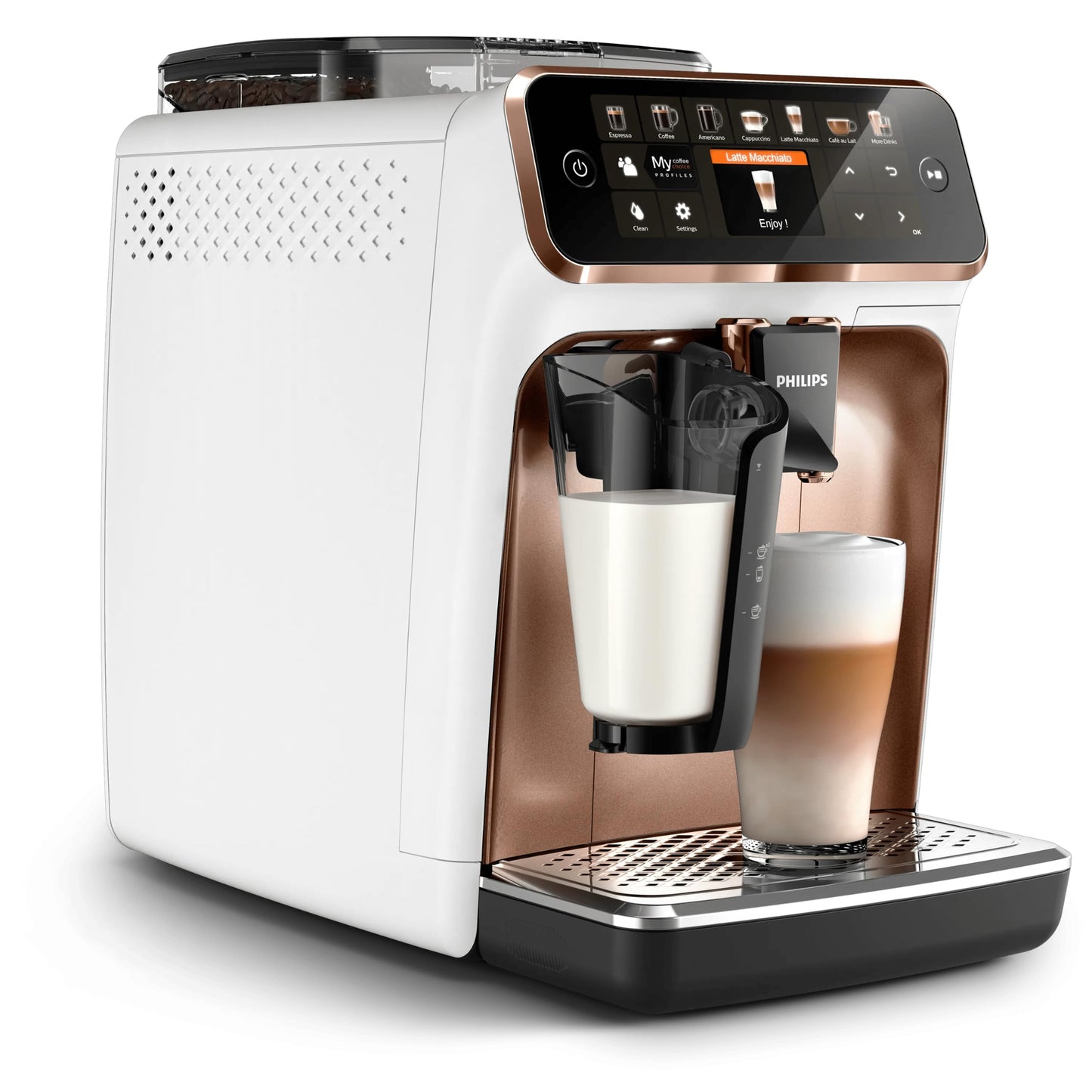 Philips Series 5400 LatteGo Fully Automatic Coffee Machine EP5447/90, 12 Coffee Specialities, Milk System, TFT-Touchdisplay, ExtraShot, AquaClean, Black/Chrome