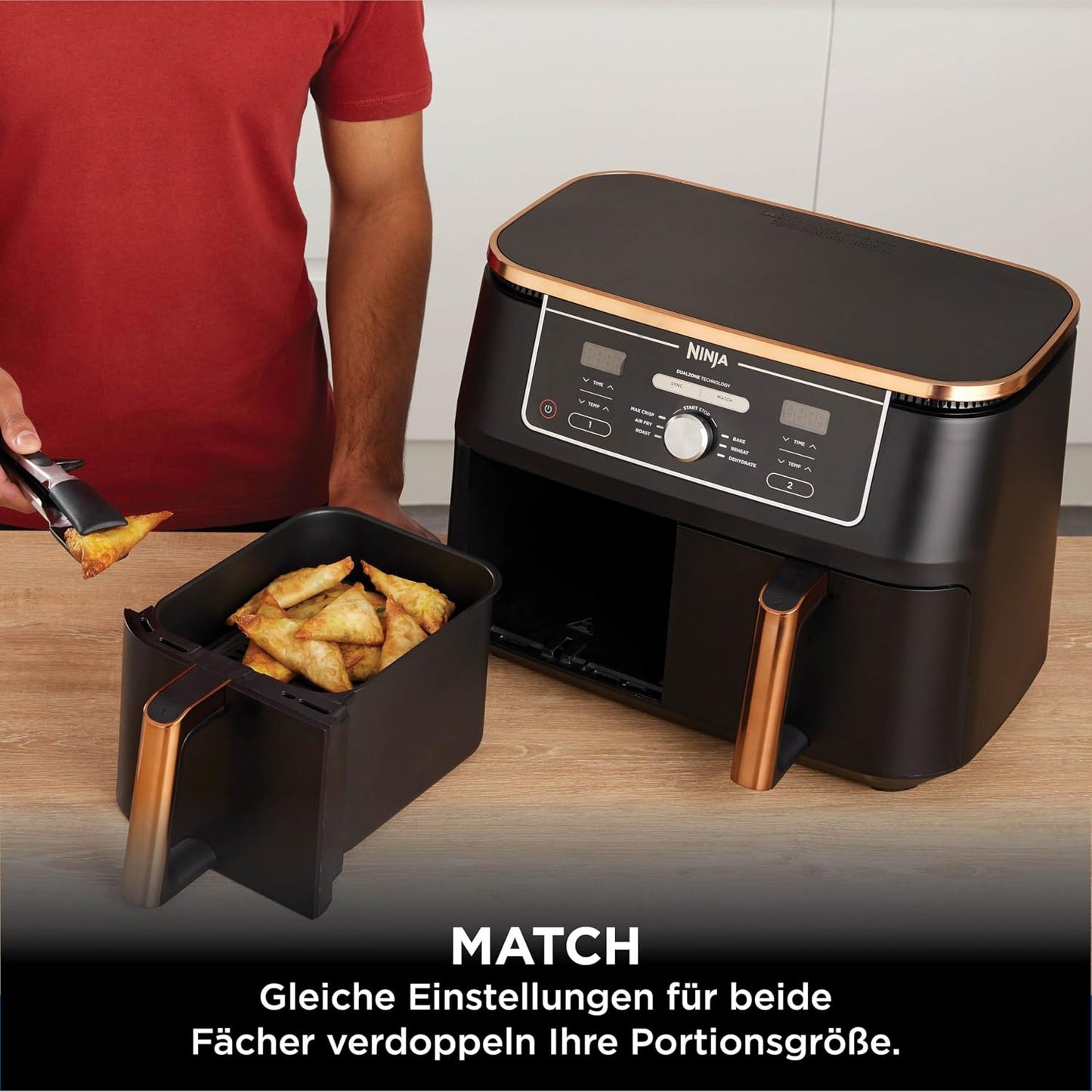 Ninja AF400EUCP Foodi MAX Dual Zone Air Fryer 9,5L – 6 Functions, 2470W, Copper/Black