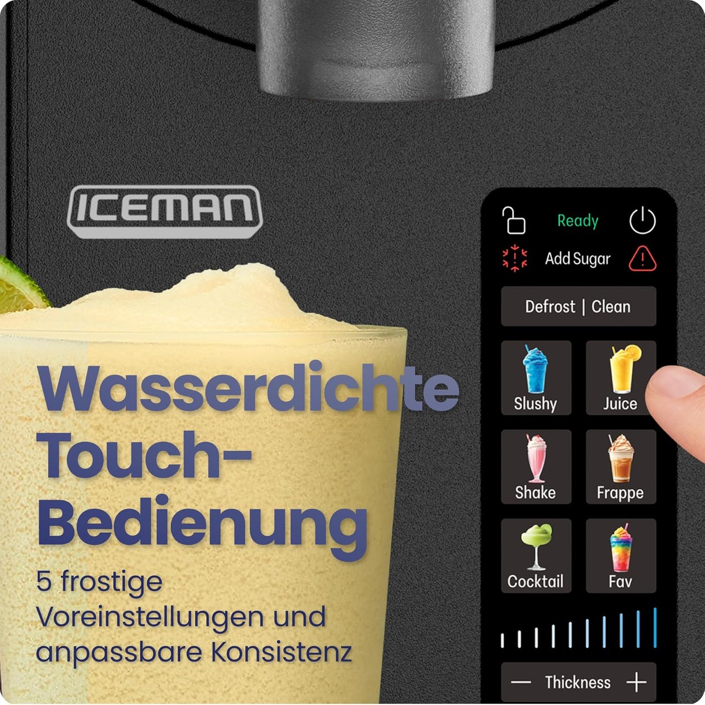 ICEMAN RJ62 Slush Machine 5 Programmes – Automatic, Touchpad, Defrost-Funktion, Black