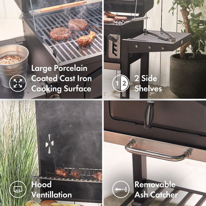 VonHaus BBQ, Charcoal Barbecue, Portable BBQ Use Anywhere In Your Garden, For Grilling Meat, Fish & Vegetables, With Side Tables & Temperature Gauge For The Perfect Barbecue Every Time