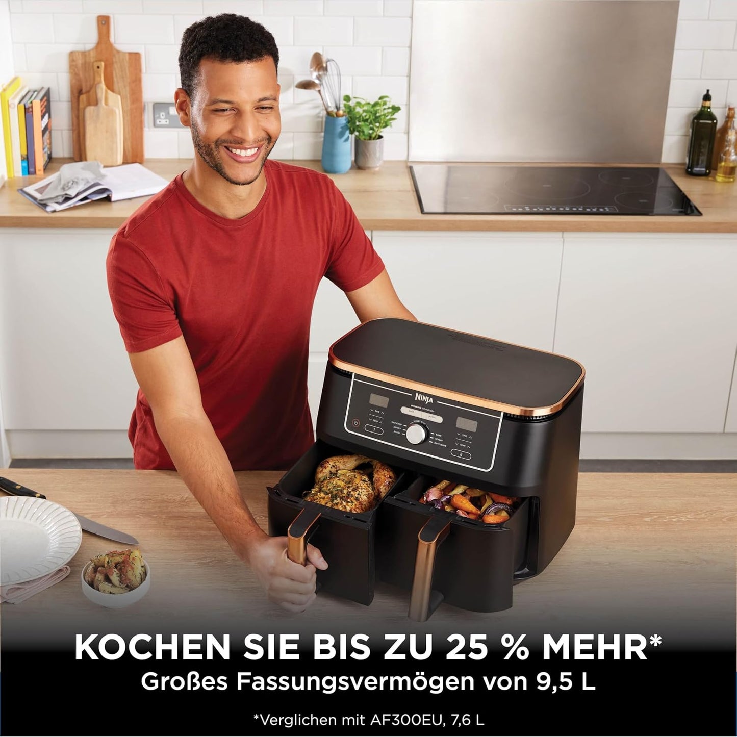 Ninja AF400EUCP Foodi MAX Dual Zone Air Fryer 9,5L – 6 Functions, 2470W, Copper/Black