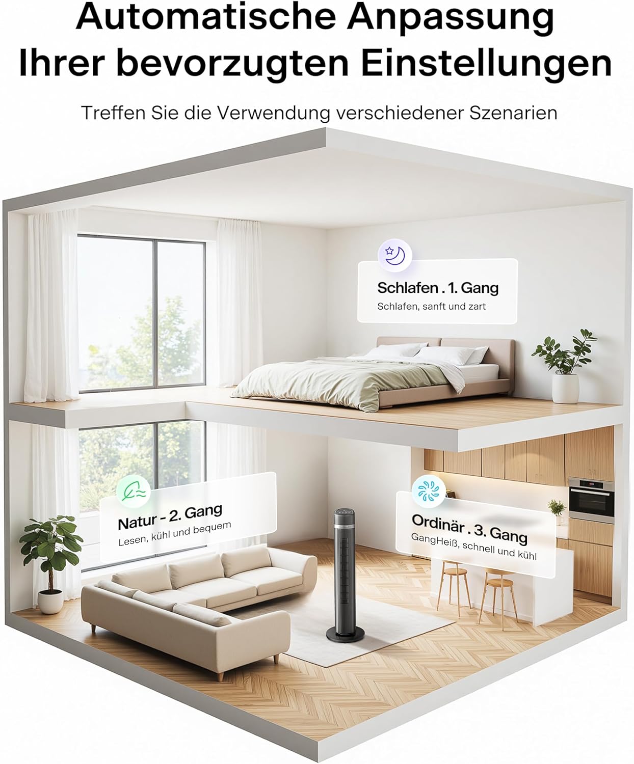 Pelonis PE-FZ10-18TRB-DE Tower Fan 101,6cm – 90° Oscillation, 36dB Night Mode, 15h Timer, 4 Speeds, Grey