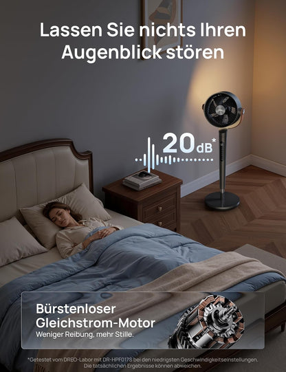 DREO PolyFan 513S DR-HAF003S Pedestal Fan 95,5cm – 2209m³/h, 20dB, RGB, 150°+120°, WiFi, Alexa, Black