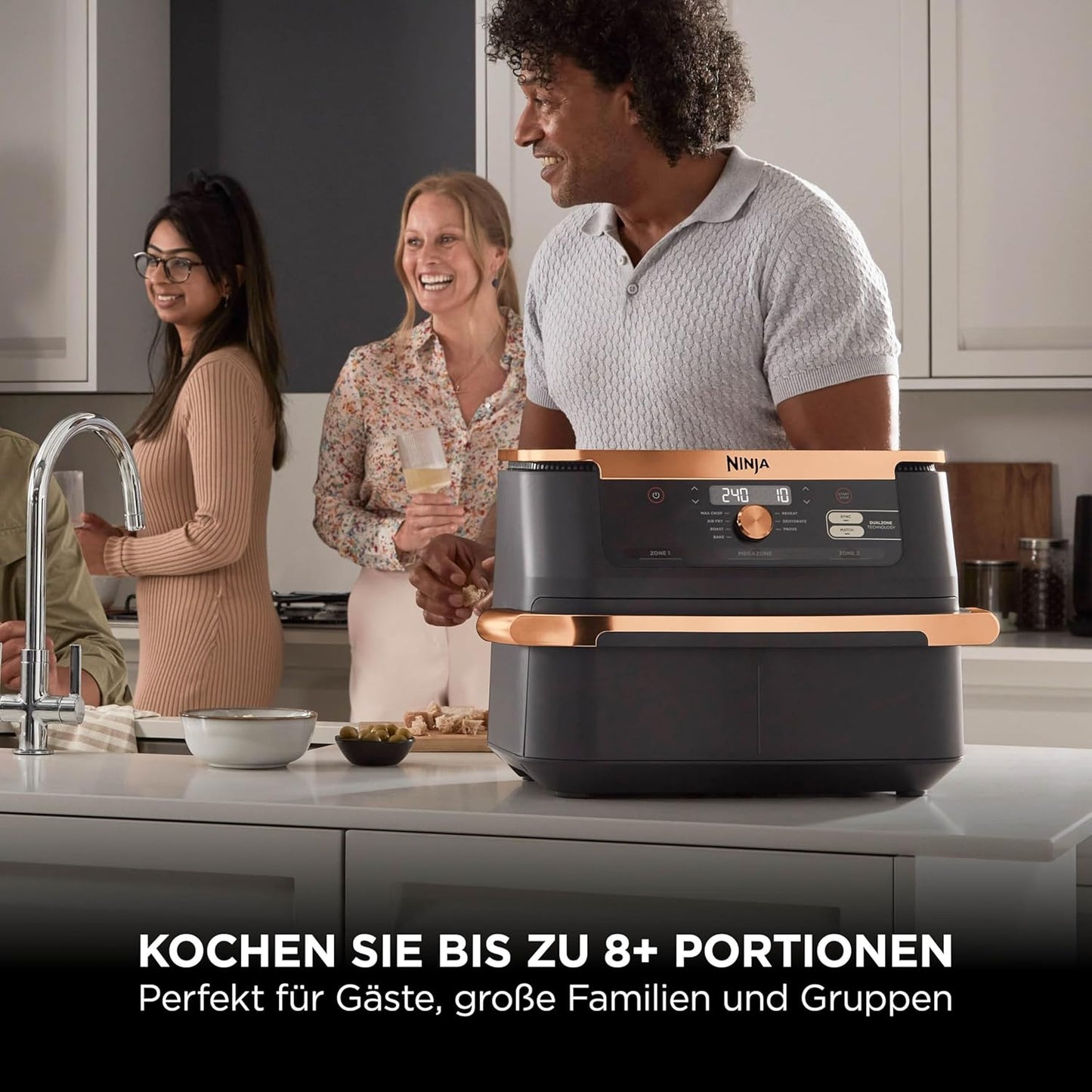 Ninja AF500EUCP Foodi FlexDrawer Air Fryer 10,4L – 7 Functions, Dual Zone, 2470W, Black/Copper