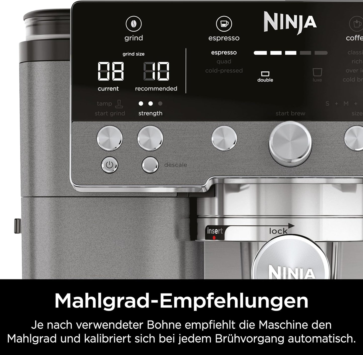 Ninja ES601EUGM Luxe Premier 3-in-1 Coffee Machine 2L – Barista-Assist, Grinder, Mikroschaum, Grey Metal