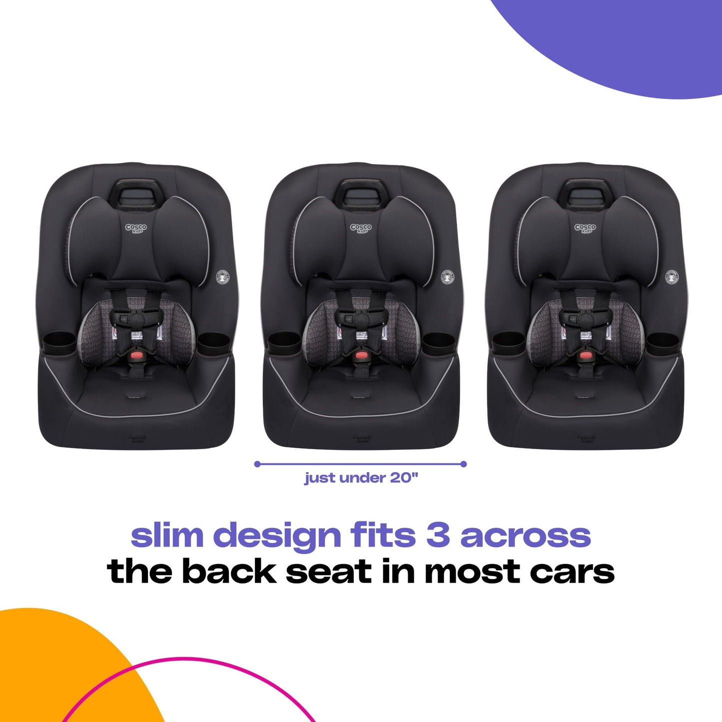 Cosco Kids Easy Elite Slim All In One Convertible Car Seat Grey Glyphs - Extended Use From Newborn To 100 Pound