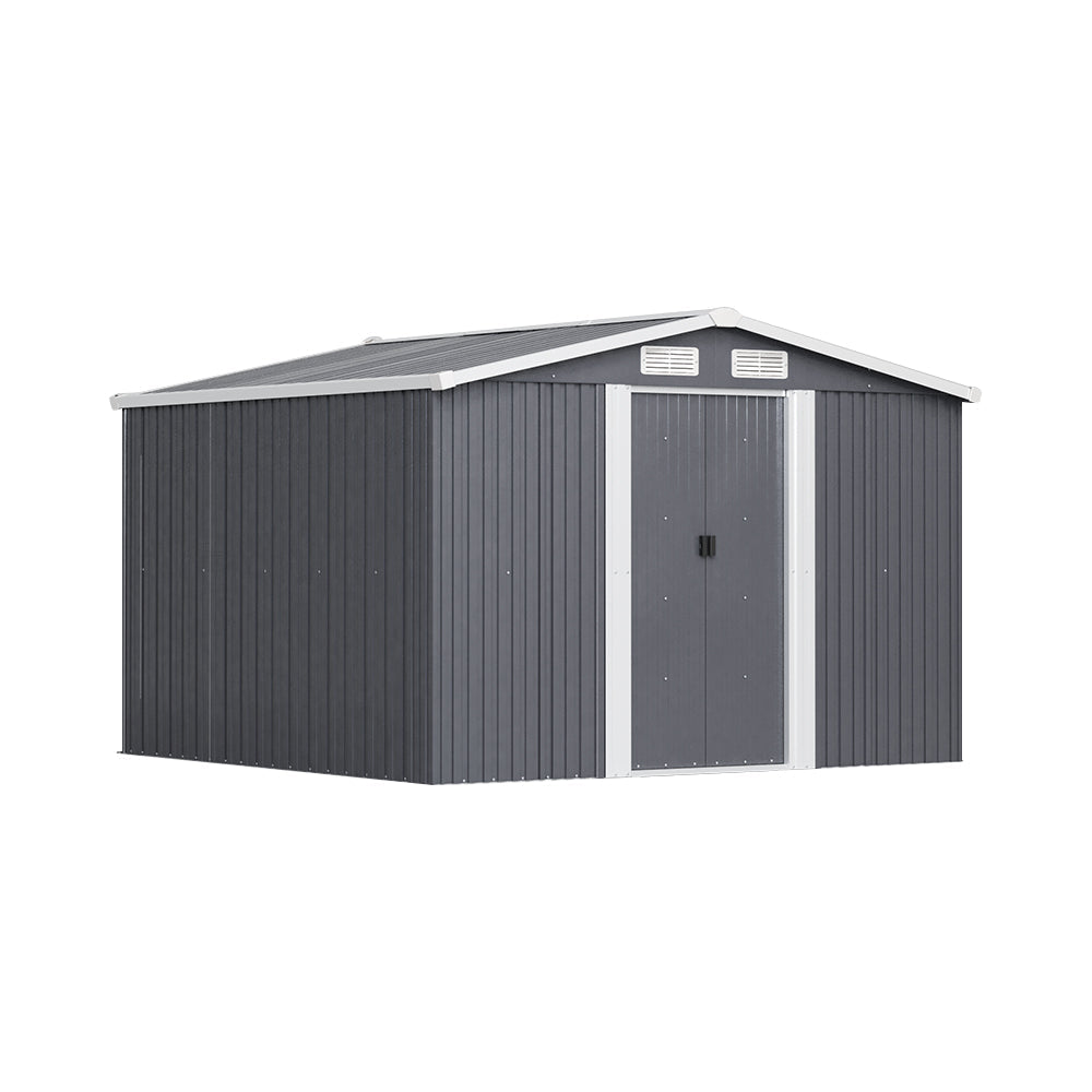 8x8ft Metal Garden Storage Shed With Gable Roof