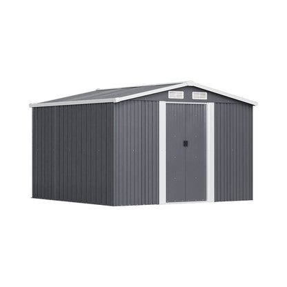 8x8ft Metal Garden Storage Shed With Gable Roof