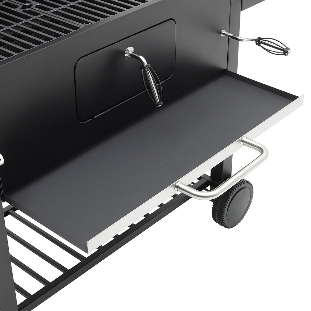33x43 inch Barrel Charcoal Outdoor BBQ Grill with Side Shelves