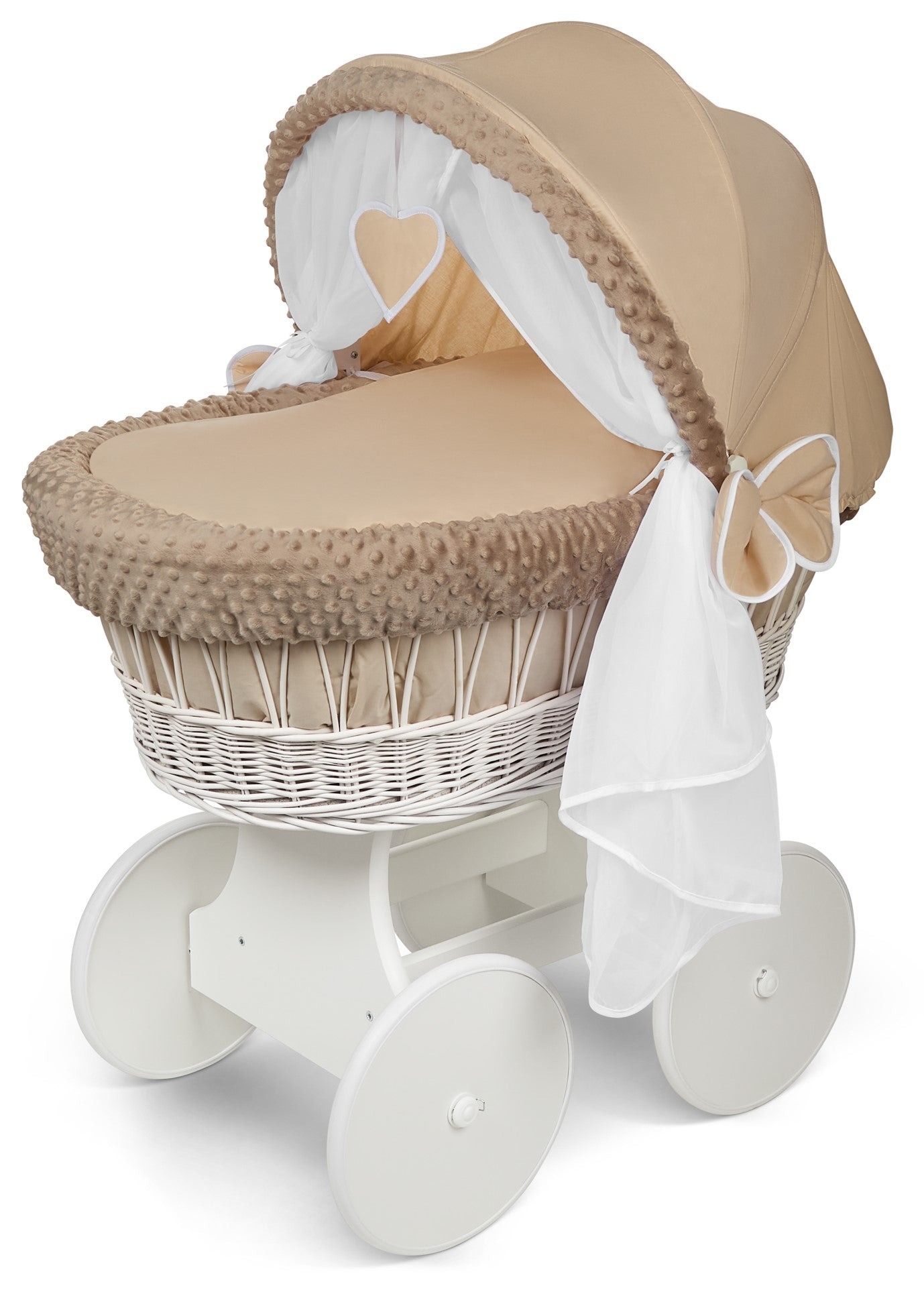 Lullaby Lane White Wicker Moses Basket With Stand And Canopy Wheels For Easy Mobility And Cozy Newborn Sleep