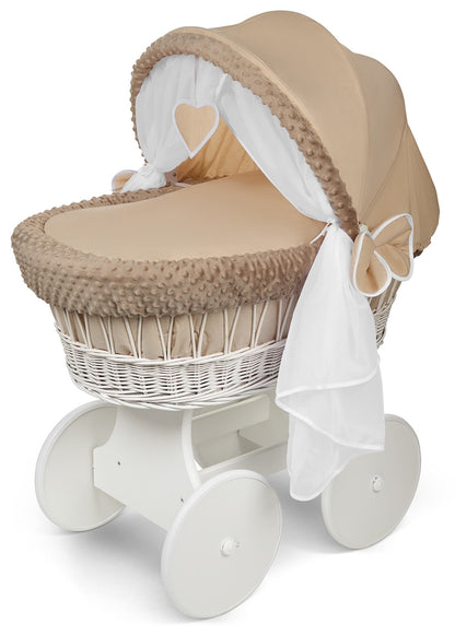 Lullaby Lane White Wicker Moses Basket With Stand And Canopy Wheels For Easy Mobility And Cozy Newborn Sleep