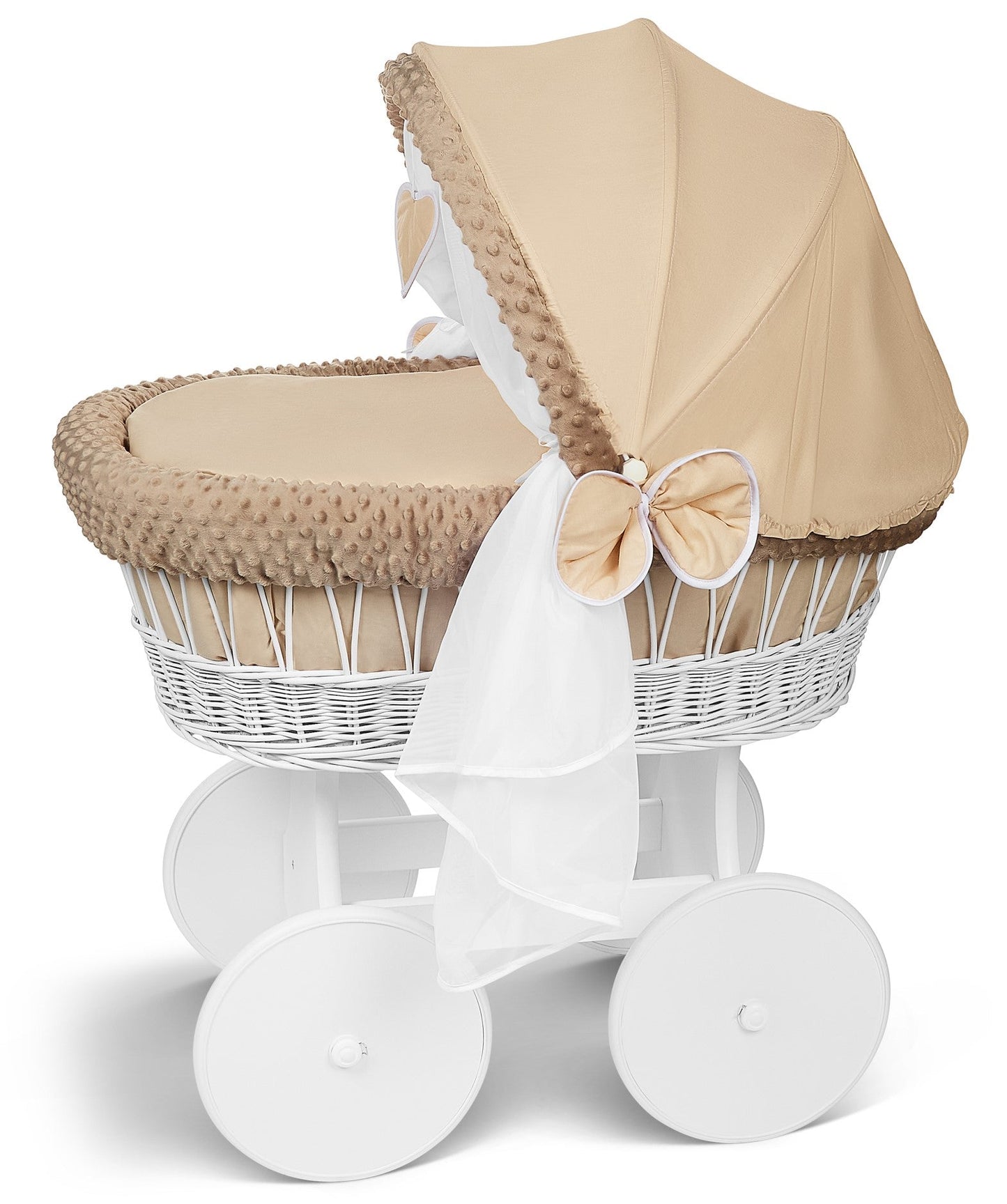 Lullaby Lane White Wicker Moses Basket With Stand And Canopy Wheels For Easy Mobility And Cozy Newborn Sleep