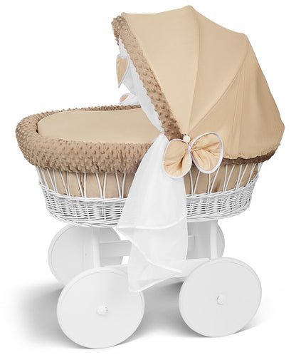 Lullaby Lane White Wicker Moses Basket With Stand And Canopy Wheels For Easy Mobility And Cozy Newborn Sleep