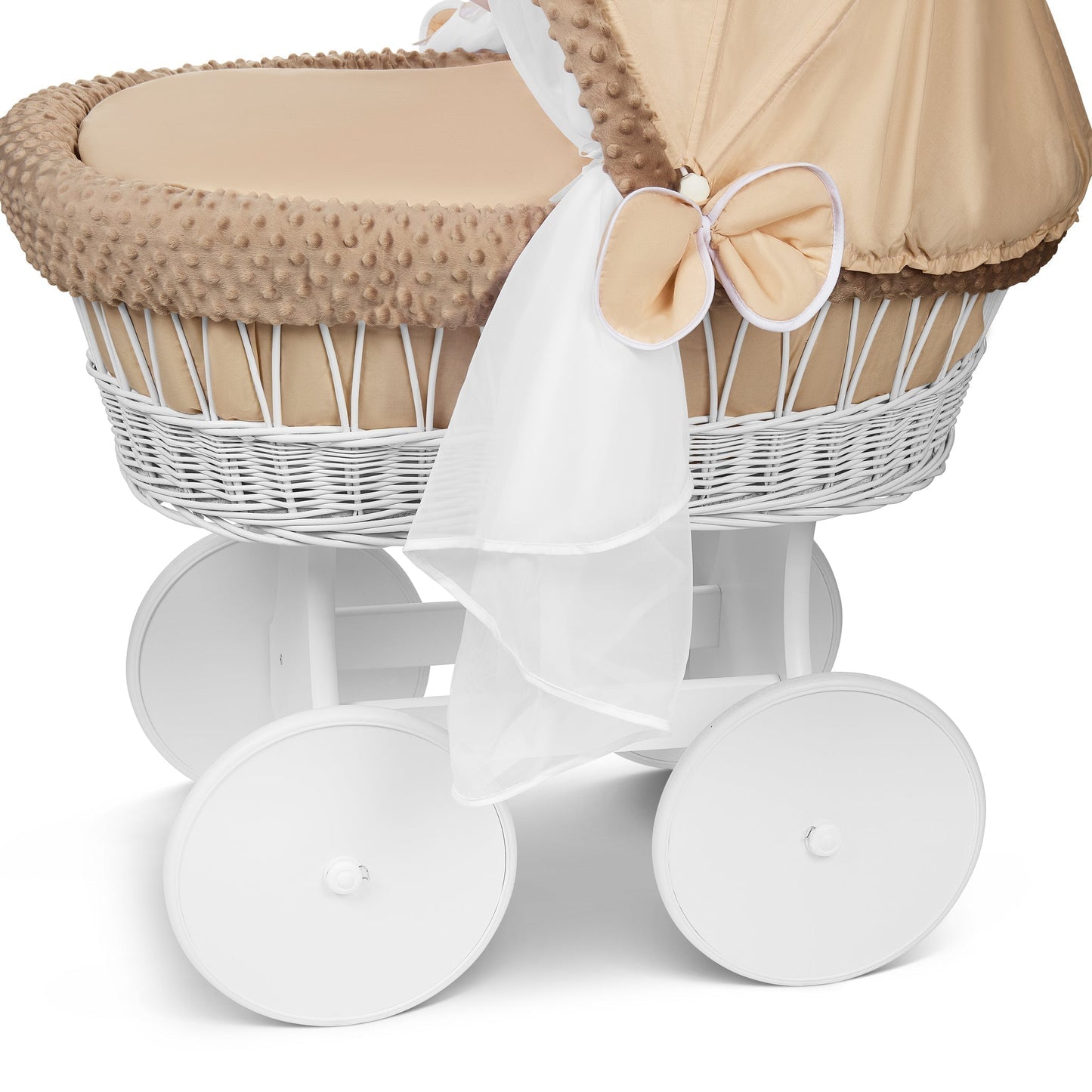 Lullaby Lane White Wicker Moses Basket With Stand And Canopy Wheels For Easy Mobility And Cozy Newborn Sleep